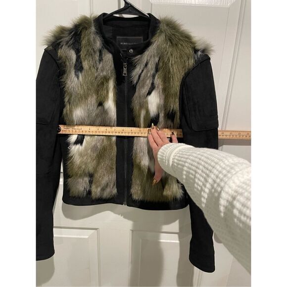 NWOT BCBGMAXAZRIA Faux Fur Dimitri Jacket in Dark Fatigue Combo - Picture 6 of 14